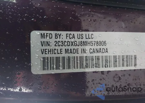 2021 Dodge Charger Scat Pack Rwd из США, поврежденный, VIN 2C3CDXGJ8MH578006